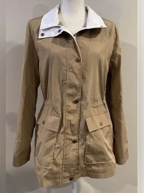 Lauren Ralph Lauren Women’s Hooded Contrast Trim Windbreaker Tan Beige Sz S NWT